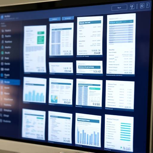 Graphic depicting digital financial documents being organized into folders on a computer screen